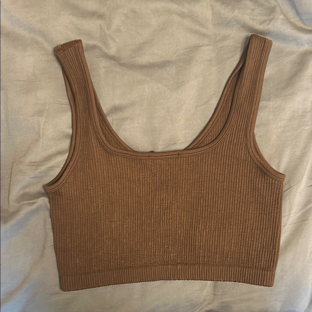 Brown Ribbed Women's Top - Picture 4 of 4